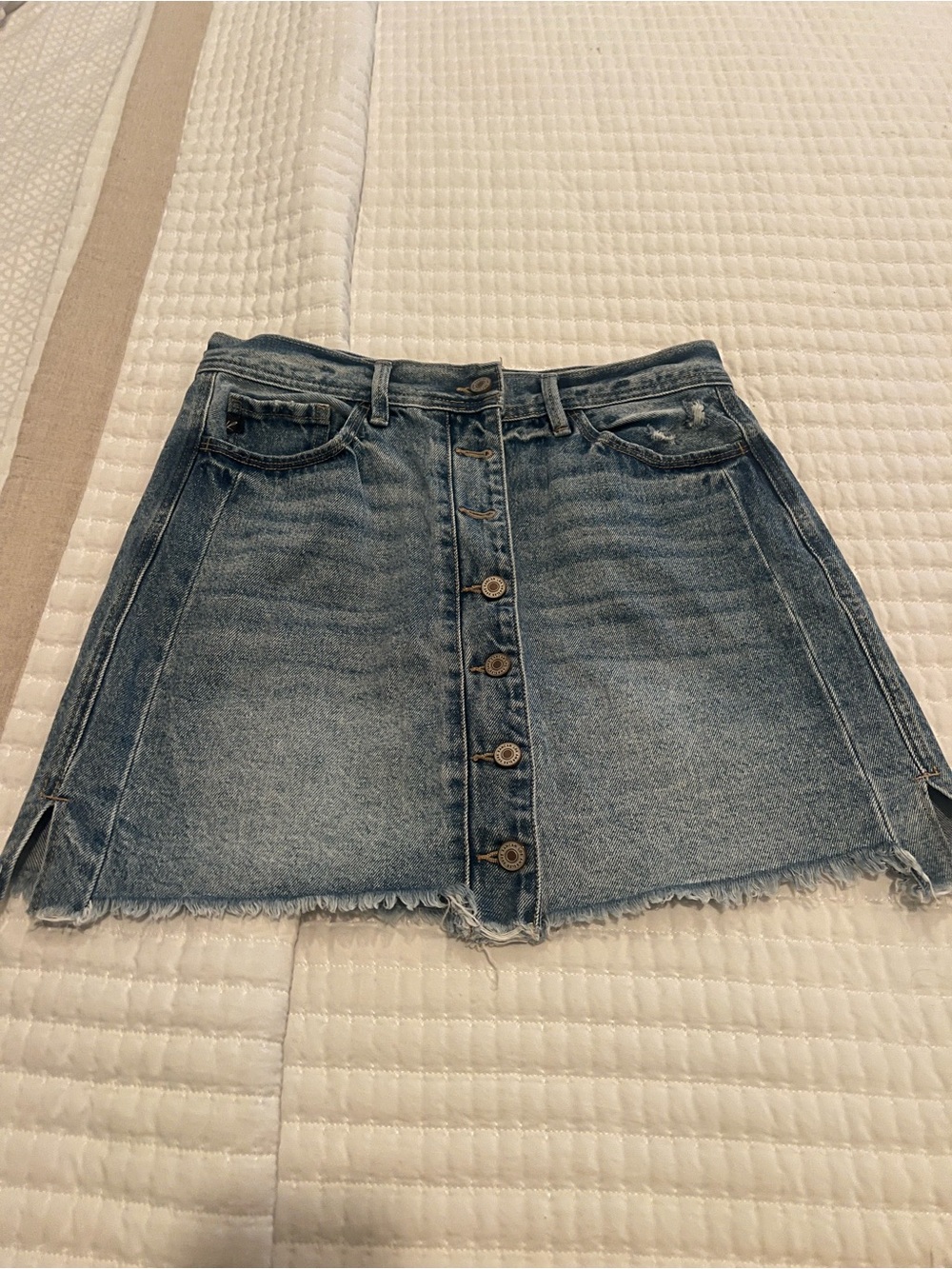 KanCan Faded Blue Button-Front Denim Mini Skirt